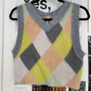 Free People Argyle Cropped Sweater Vest